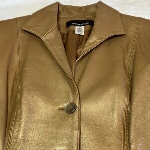 Jones New York Women's Gold Metallic Leather Jacket